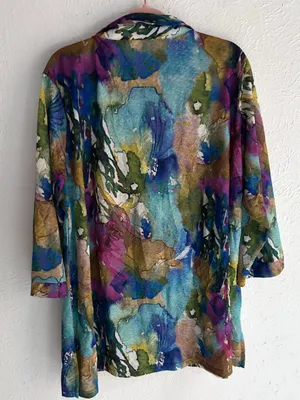 Parsley & Sage Abstract Watercolor Tunic Blouse Art to Wear Size 1X thumbnail 3