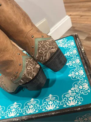 LANE Western Embroidered Floral Studded Turquoise Boho Cowgirl Boots | Size 8.5 thumbnail 4