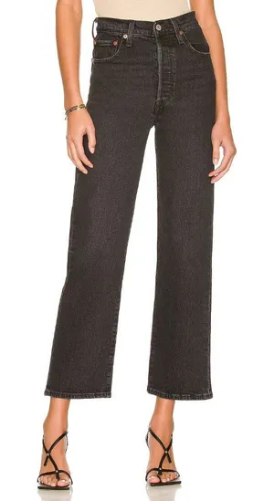 NWT Levi's Ribcage Straight Ankle in Feelin' Cagey Black Super High Rise Jean 28 thumbnail 1