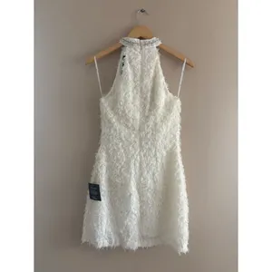 Lulus Absolutely Luxe Cream Textured Pearl Halter Mini Dress Size Medium Bridal thumbnail 5