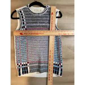 Tory Burch Sweater Vest Multicolor XS Womens Geometric Plaid Layering Knit thumbnail 3