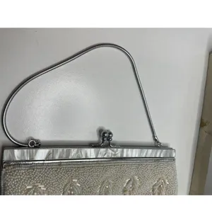 Handmade Vintage Ivory white All Beaded Top Handle Bag With Mother Of Pearl Detailing thumbnail 8