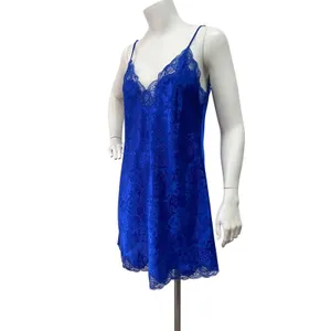 Victoria's Secret Gold Label Women Small Blue Floral Lace Trim Slip Dress thumbnail 4