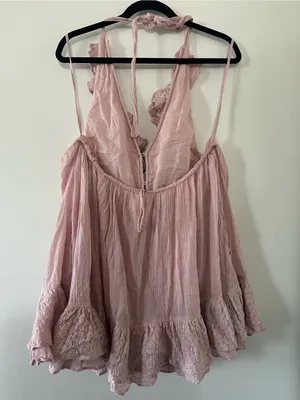 Free People Pink 100% Cotton Lace Ruffle Tunic Top Medium Romantic Cottagecore thumbnail 6