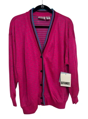 NEW Deadstock 80s Gitano Sweatshirt Cardigan in Pink - Size L thumbnail 1