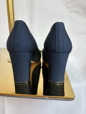 Andrea Carrano Navy Square-Toe Pumps with Gold Horsebit thumbnail 5