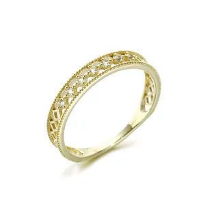 14k Gold Plated S925‎ Hollow Simulated Diamond Ring, Adjustable thumbnail 9