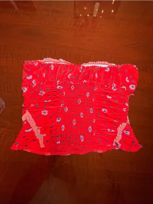 Free People Red Scottie Printed Tube Sleeveless Top Stretchy Sz L BarbieCore thumbnail 5