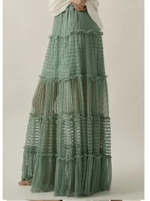 NWT Promesa Striped Lace Tiered Maxi Skirt thumbnail 6