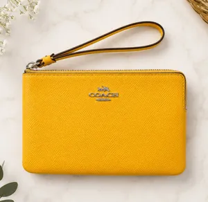 Coach Corner Zip Wristlet 58032 Yellow Crossgrain Leather EUC thumbnail 1