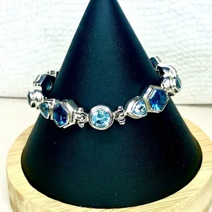 FACETED BLUE TOPAZ Sterling Silver Toggle Bracelet thumbnail 9