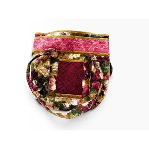 Vintage Quilted Tote Bag Burgundy Pink Floral Patchwork Boho Large Cottagecore thumbnail 2