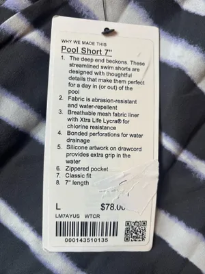 Lululemon Men’s Pool Short 7" Watercolour Stripe Vapor Graphite Grey Size Large thumbnail 4