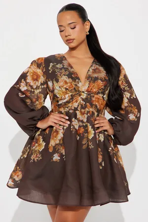 FashioNova Brown Floral Mini Dress thumbnail 1