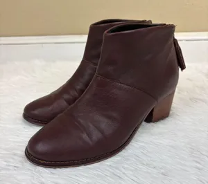 TOMS Leila Leather Ankle Bootie Oxblood Dark Red Zip Closure Size 7 thumbnail 4