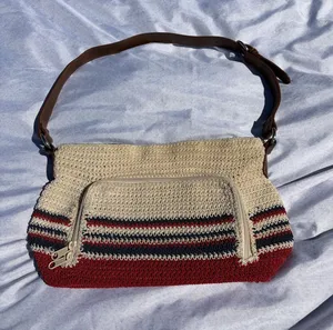 Woven tan red and blue purse thumbnail 1