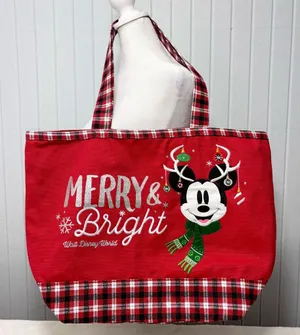 Walt Disney‎ World Mickey Mouse Christmas Ornament Tote Bag Rare Plaid thumbnail 1