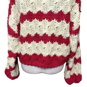 Gary Collective Preppy Chic Striped Turtleneck Pink Cream Cozy Knit Sweater L thumbnail 7