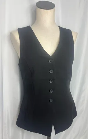 Black Button Front V-neck Sleeveless casual business Tailored Vest Top M NWT thumbnail 1