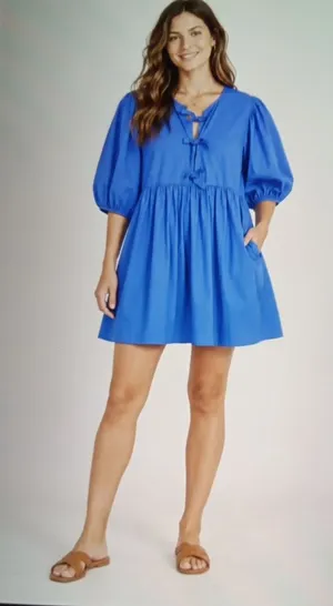 Band Of The Free Cotton Mini Dress Large Side Pockets Boho Babydoll Cottage thumbnail 1