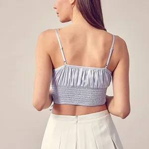Idem Ditto Blue Silk Satin Sleeveless Smocked Ruched Cami Crop Top Size S thumbnail 4