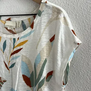 Cynthia Rowley 100% Linen Boxy Leaf Print Top Blouse Medium thumbnail 4