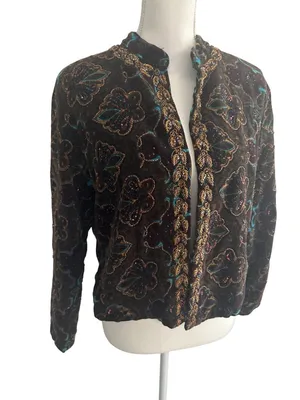CHICOS Velvet Beaded Jacket Blazer Size Chicos 1 US M 8 thumbnail 4