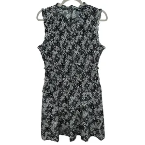 Madewell Women's Black White Floral Sleeveless Ruffle Neck Mini Dress Size 8 NWT thumbnail 4