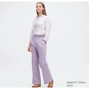✨Uniqlo Linen Blend Tucked Wide Purple Sz Large Pants✨ thumbnail 4