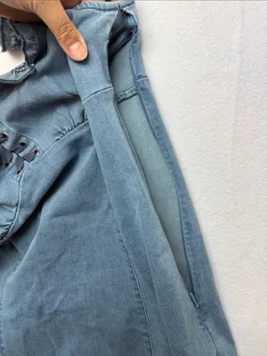 urban outfitters size medium blue Denim Ruffle Strap Dress western cowgirl thumbnail 9