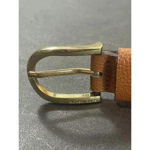 Michael Kors Brown Pebbled Leather Skinny Belt Gold Tone Buckle Size M thumbnail 7