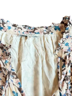 Z Supply Ivory Blue Floral Tiered Maxi Dress Long Sleeve Bohemian Small Women's thumbnail 2