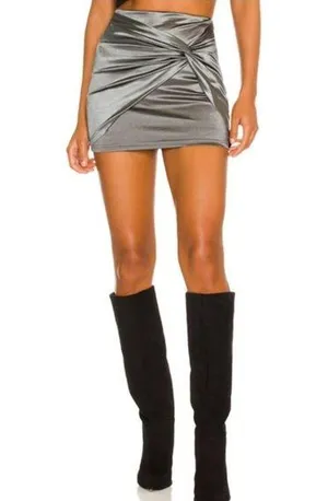Superdown Samara Knot Mini Skirt in Silver thumbnail 1
