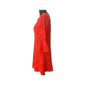 Lulus Favorite Flair Red Lace Bell Sleeve Dress Fit Flare Small Date Night Guest thumbnail 3