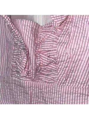 Lilly Pulitzer Pink and White Seersucker Striped Ruffle Collar Dress thumbnail 3