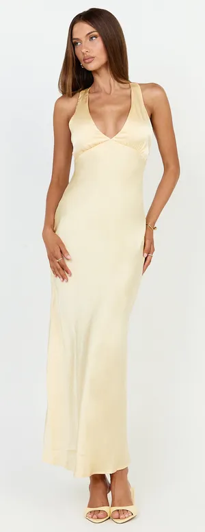 New Showpo Khalani Maxi Dress Deep V Neck Satin Slip Dress Size Small MSRP $129 thumbnail 1