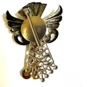 Vintage angel bowling silver and gold tone brooch thumbnail 5