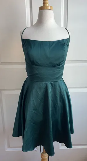 Windsor Dark Green Satin Semi-Formal Mini Dress thumbnail 1