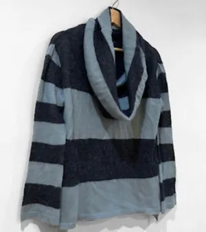 Lulu Rugby Blue Striped Cowl Neck Alpaca Wool Blend Sweater thumbnail 4