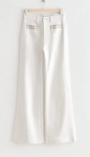& Other Stories Flare Jeans Women 26 White Embroidered Patch Pockets thumbnail 1