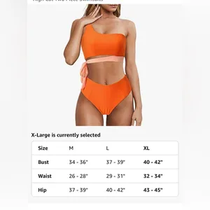 Orange and pink One-Shoulder Bikini Set side tie high waisted bikini thumbnail 7
