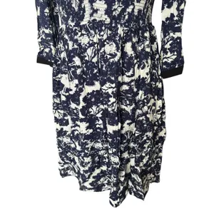Anthropologie Edme & Esyllte Sketchbook Shirt Dress Blue White Smocked size 6 thumbnail 6