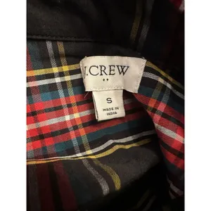 J. CREW Red Tartan Plaid Ruffle Blouse SizeSmall Jeweled ButtonUp Shirt Holiday thumbnail 4