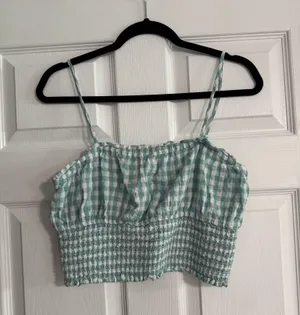 American Eagle Gingham Smocked Cami Crop Top thumbnail 2
