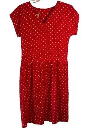 Vintage David Warren Short Dress Red w/White Polka Dots Size 12 Made‎ in USA thumbnail 1