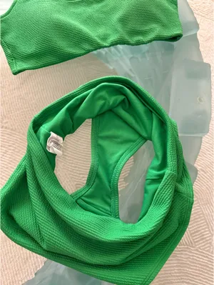Old Navy Green Textured High-Waist Bikini Set Top M Bottom S thumbnail 3