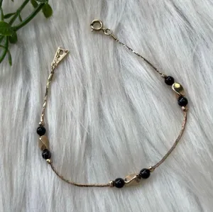 Vintage Amway onyx beads gold tone bracelet thumbnail 2