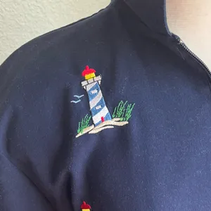 Vintage Lighthouse Embroidered‎ Zip Up Jacket Navy Coastal S thumbnail 5