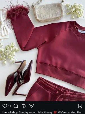 Noli The Nola Shop burgundy crewneck feather cuffs size Large thumbnail 6