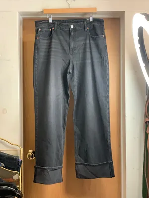 AmericanEagle Stovepipe HighRise Stretch Wide-Leg Cuff Jeans Size-16 Long Grunge thumbnail 4